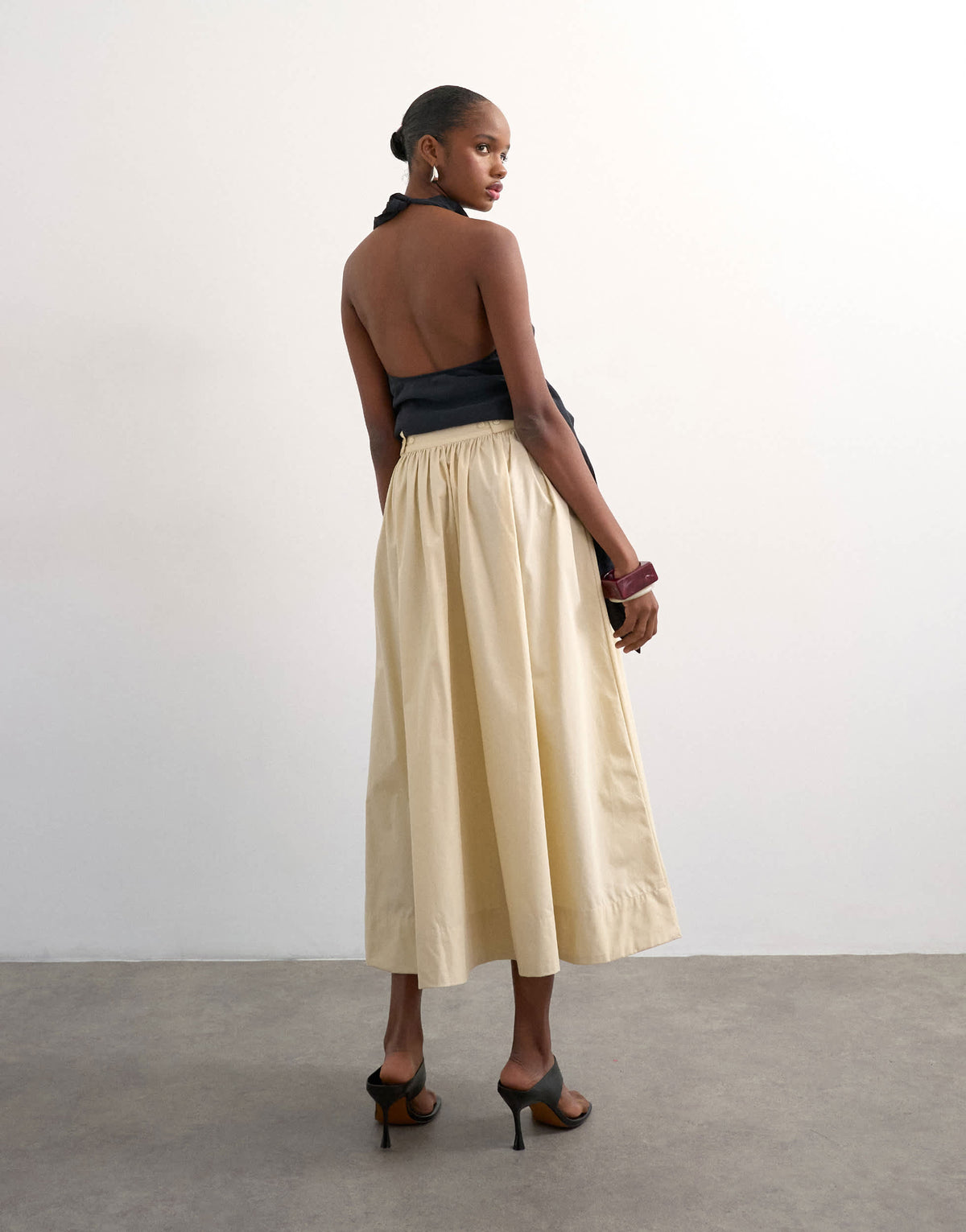 Topshop drop waist saloon maxi skirt in buttermilk