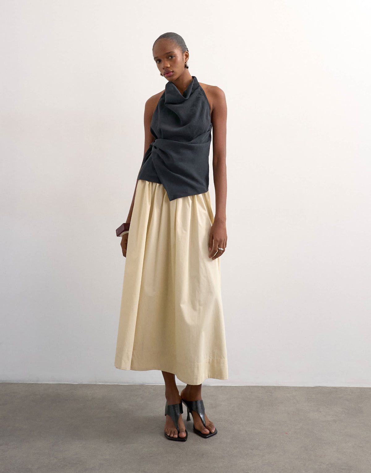 Topshop drop waist saloon maxi skirt in buttermilk