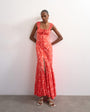 Topshop button front cap sleeve maxi sundress in red ditsy floral