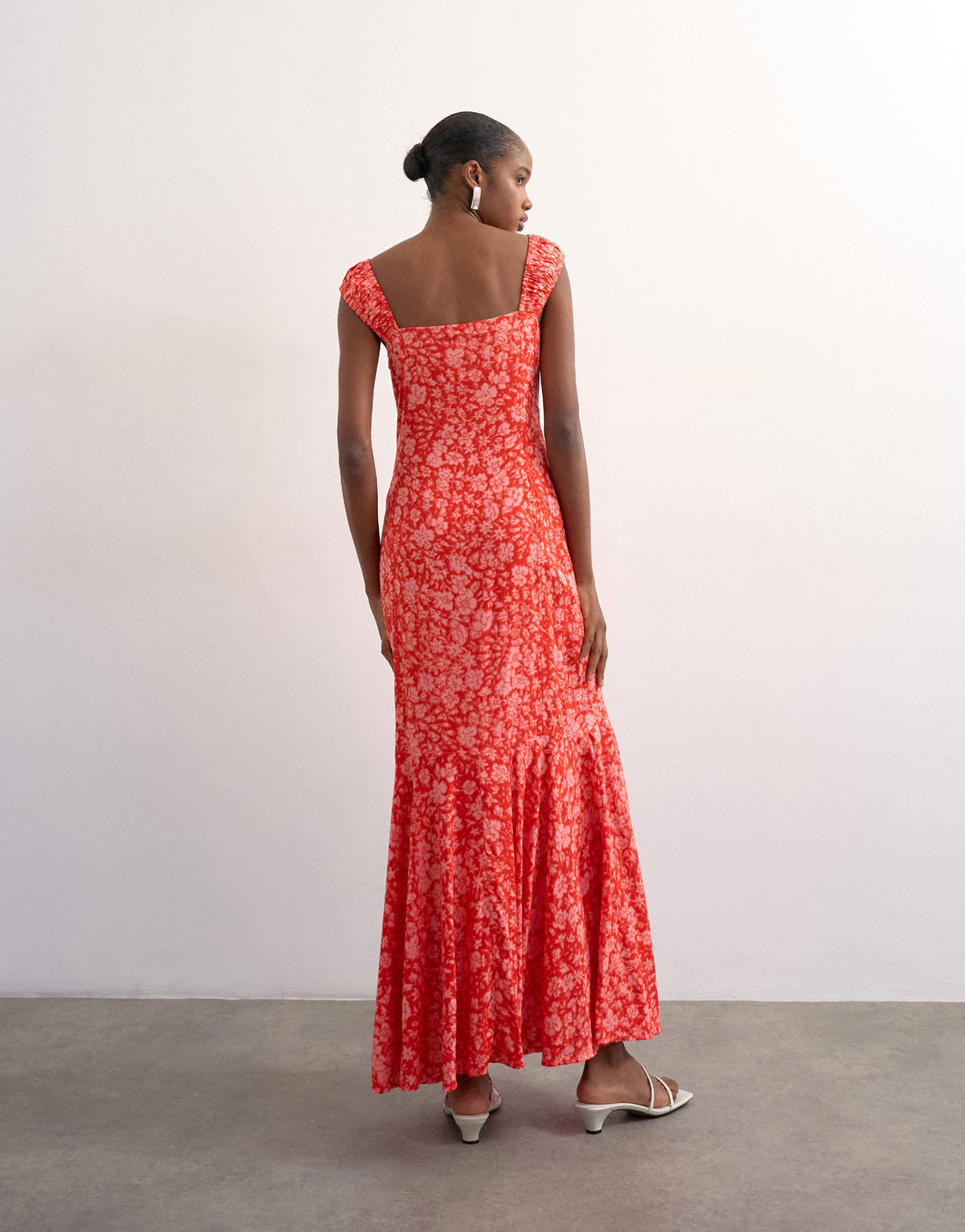 Topshop button front cap sleeve maxi sundress in red ditsy floral