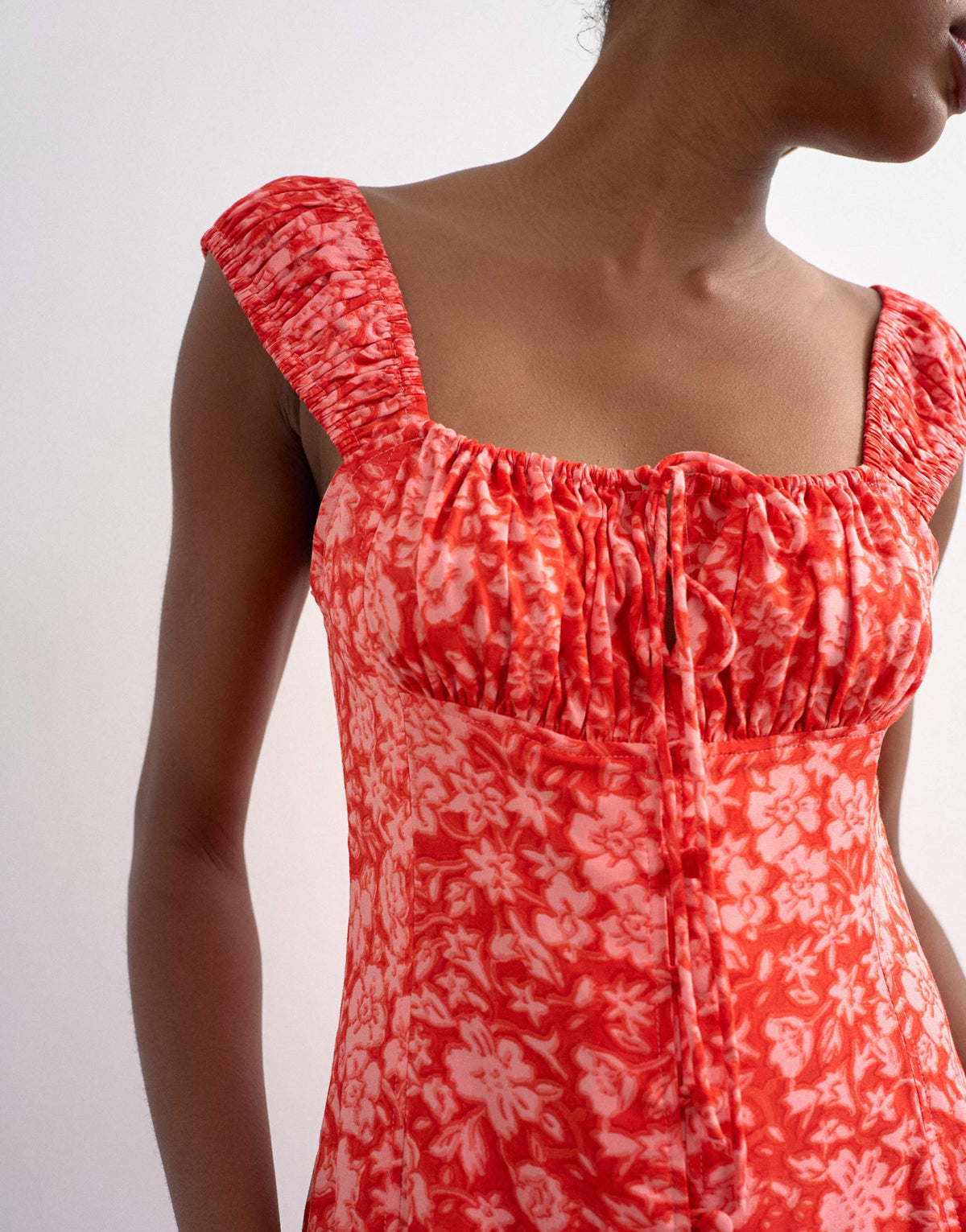 Topshop button front cap sleeve maxi sundress in red ditsy floral