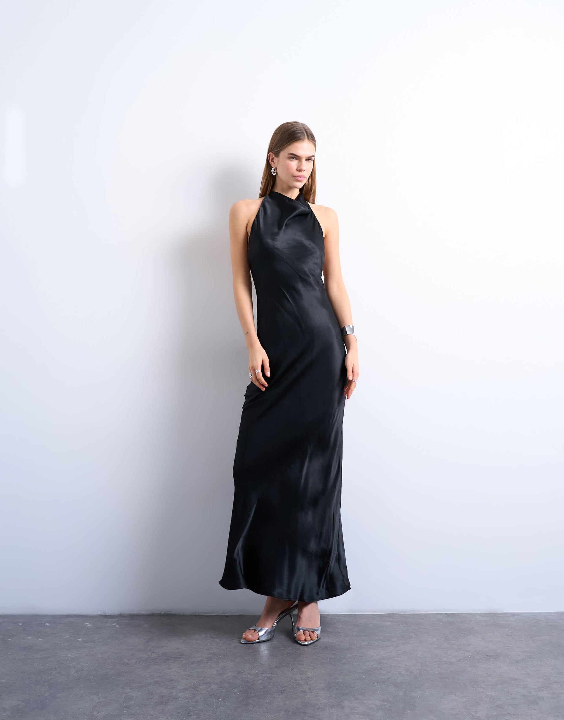 Topshop high neck cowl maxi dress in black