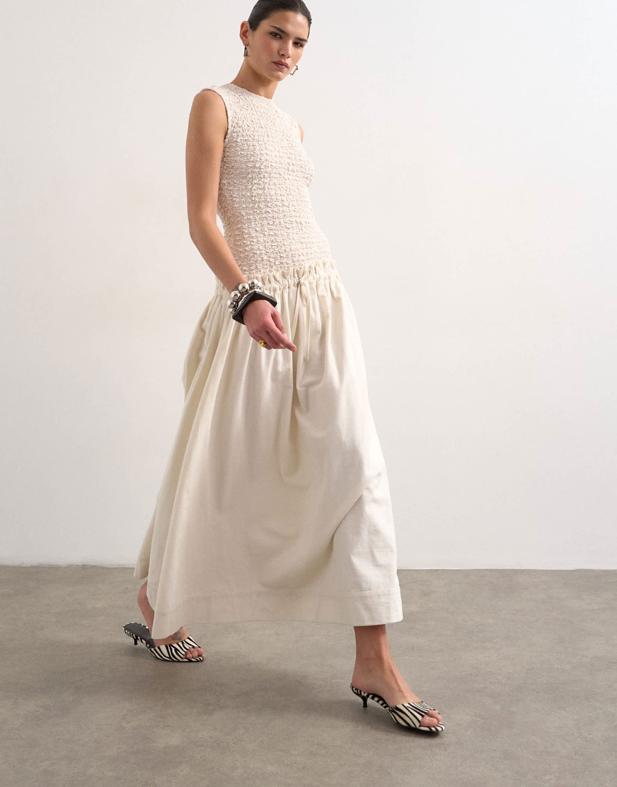 Topshop dropped waist heavy cotton maxi dress in white