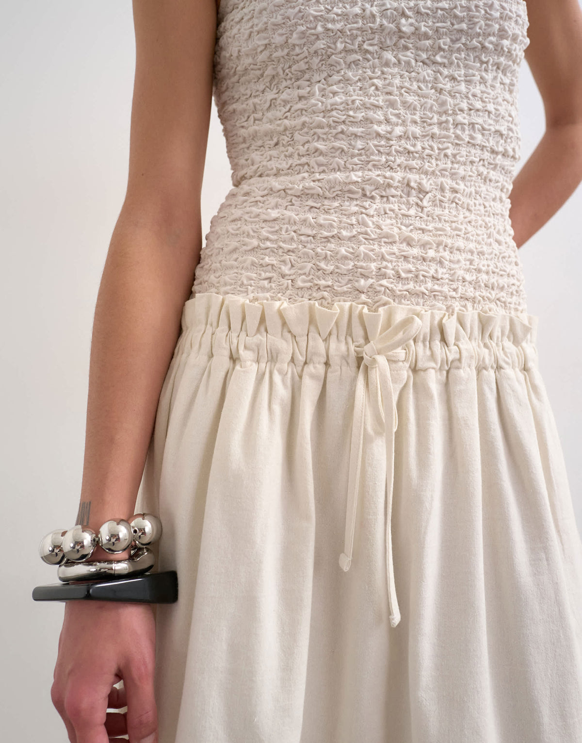 Topshop dropped waist heavy cotton maxi dress in white