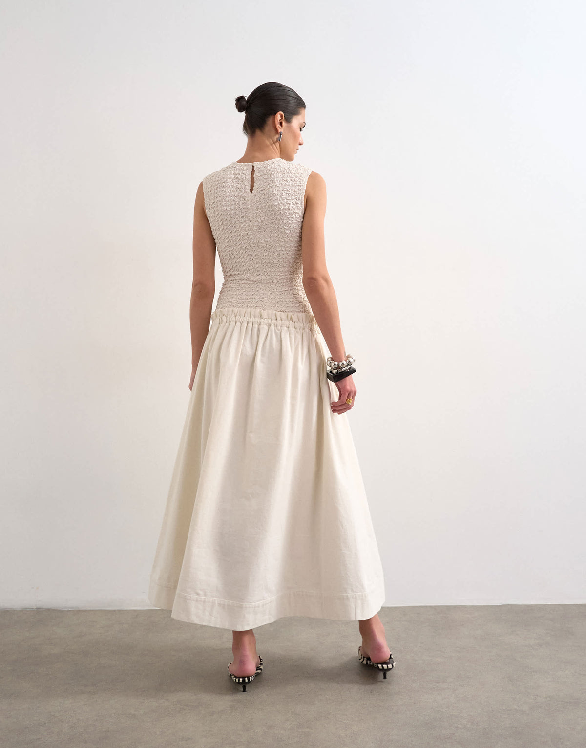 Topshop dropped waist heavy cotton maxi dress in white