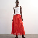 Topshop lace hem full circle maxi skirt in red