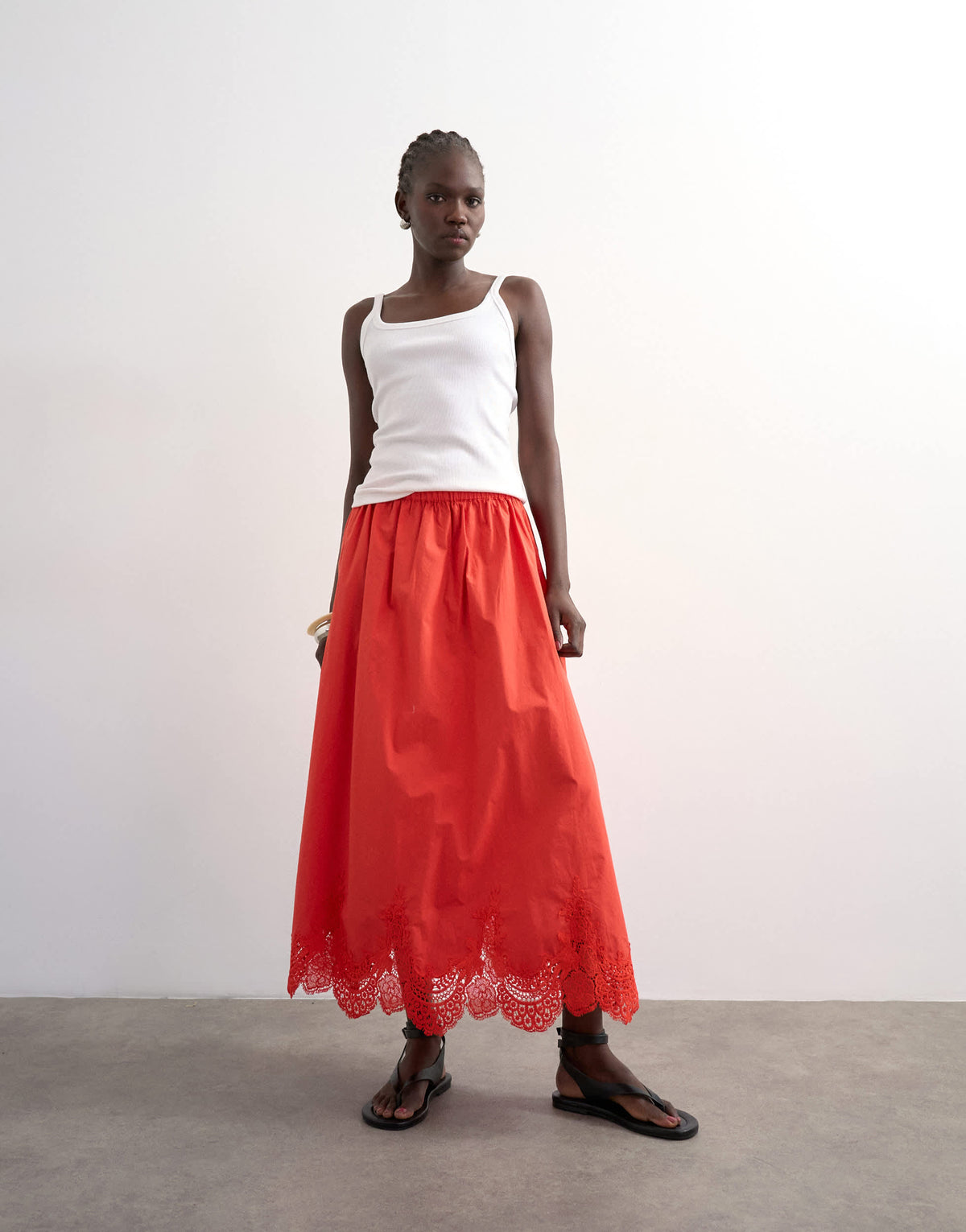 Topshop lace hem full circle maxi skirt in red