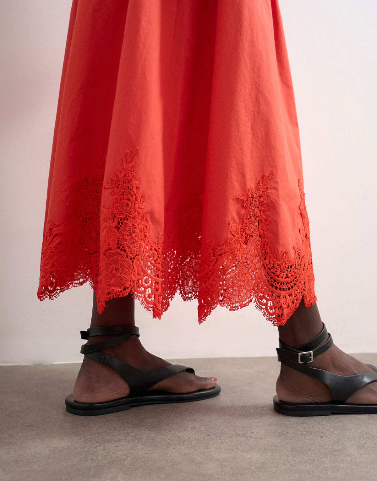 Topshop lace hem full circle maxi skirt in red