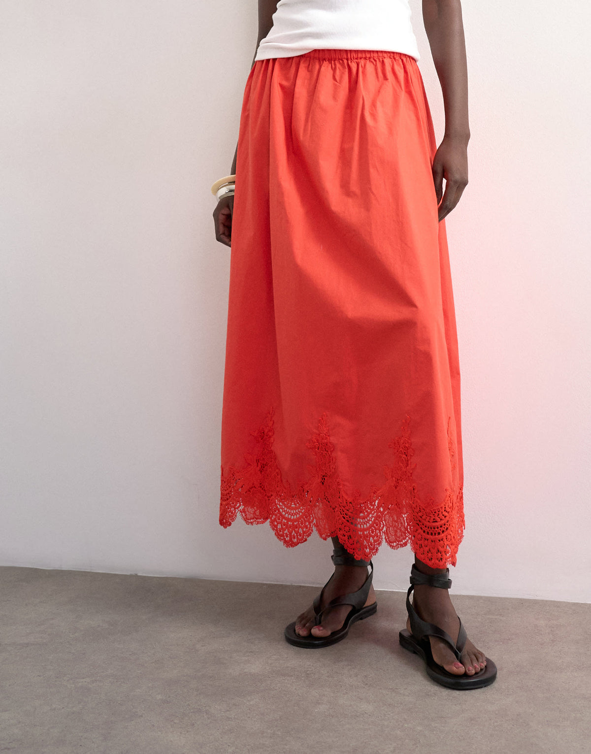 Topshop lace hem full circle maxi skirt in red