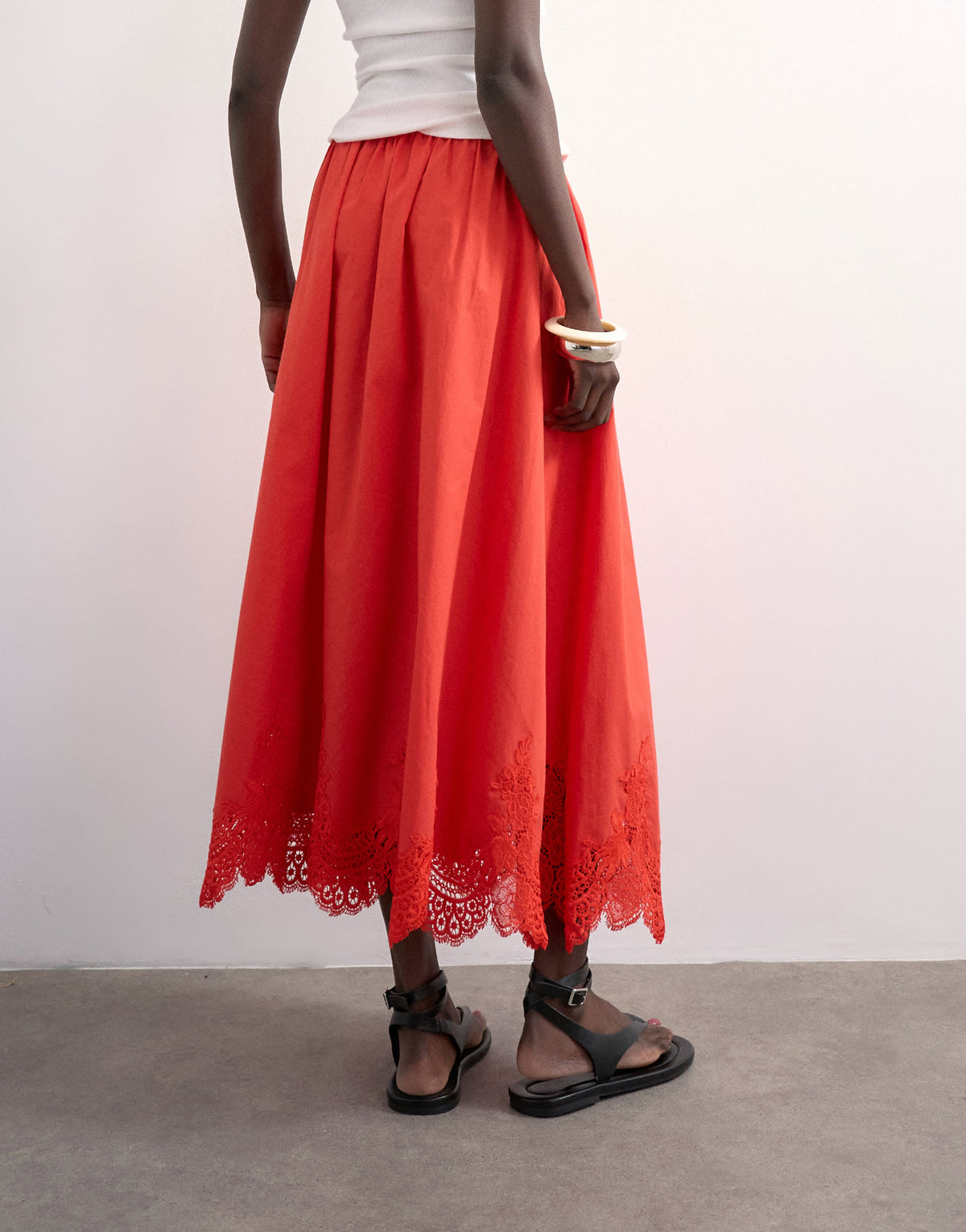 Topshop lace hem full circle maxi skirt in red