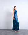 Topshop high neck cowl maxi dress in petrol