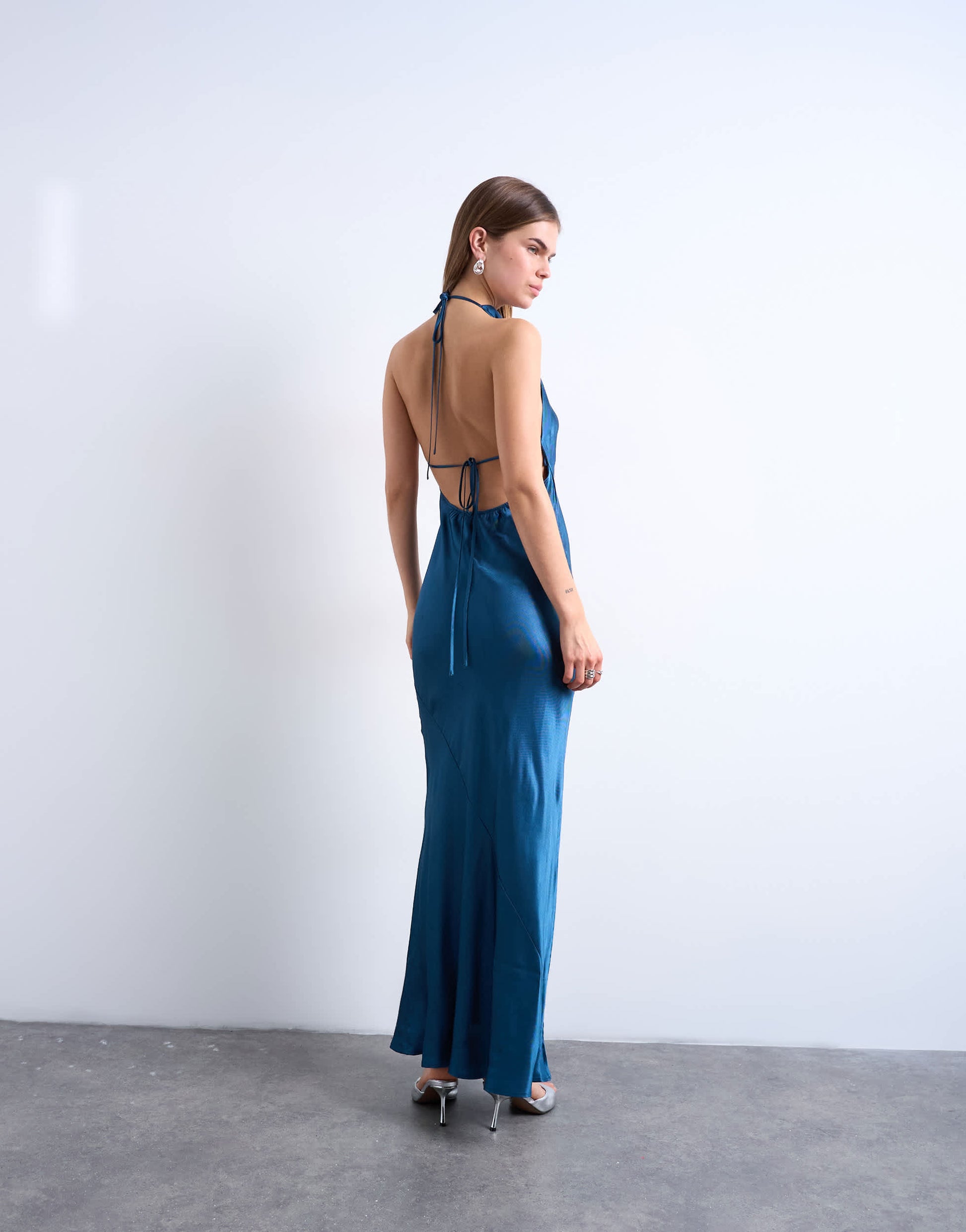 Topshop high neck cowl maxi dress in petrol