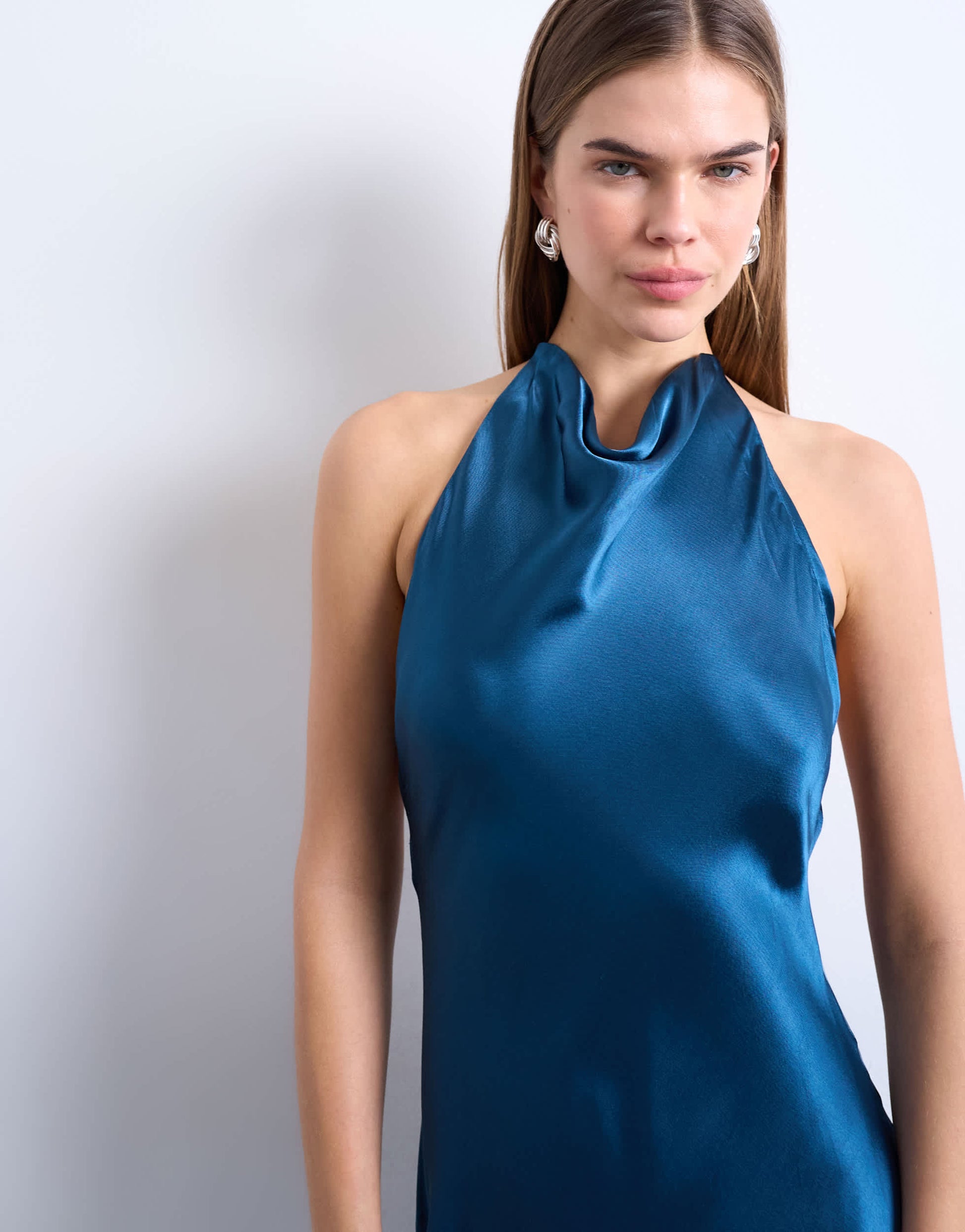 Topshop high neck cowl maxi dress in petrol