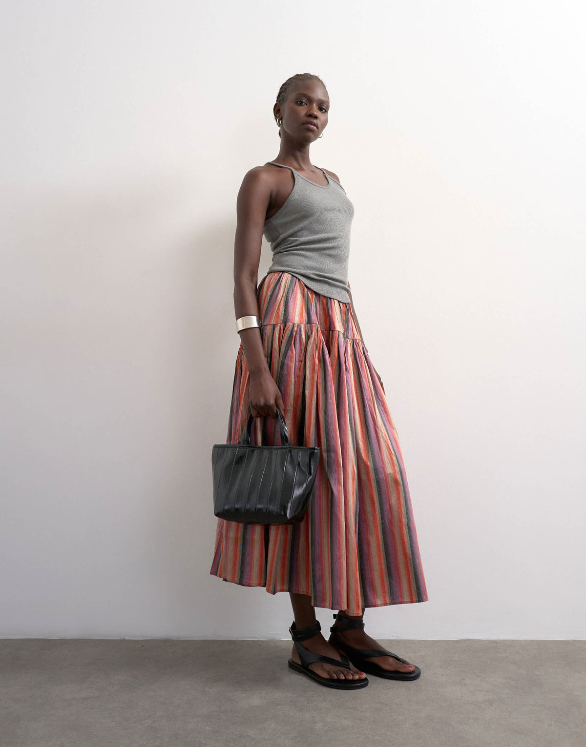 Topshop taffeta full hem midi skirt in multi stripe
