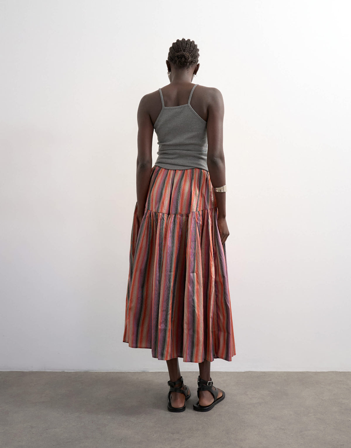 Topshop taffeta full hem midi skirt in multi stripe