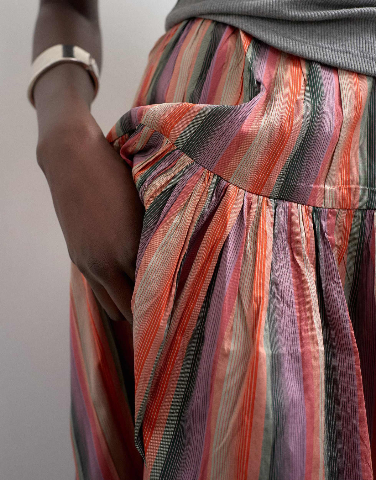 Topshop taffeta full hem midi skirt in multi stripe