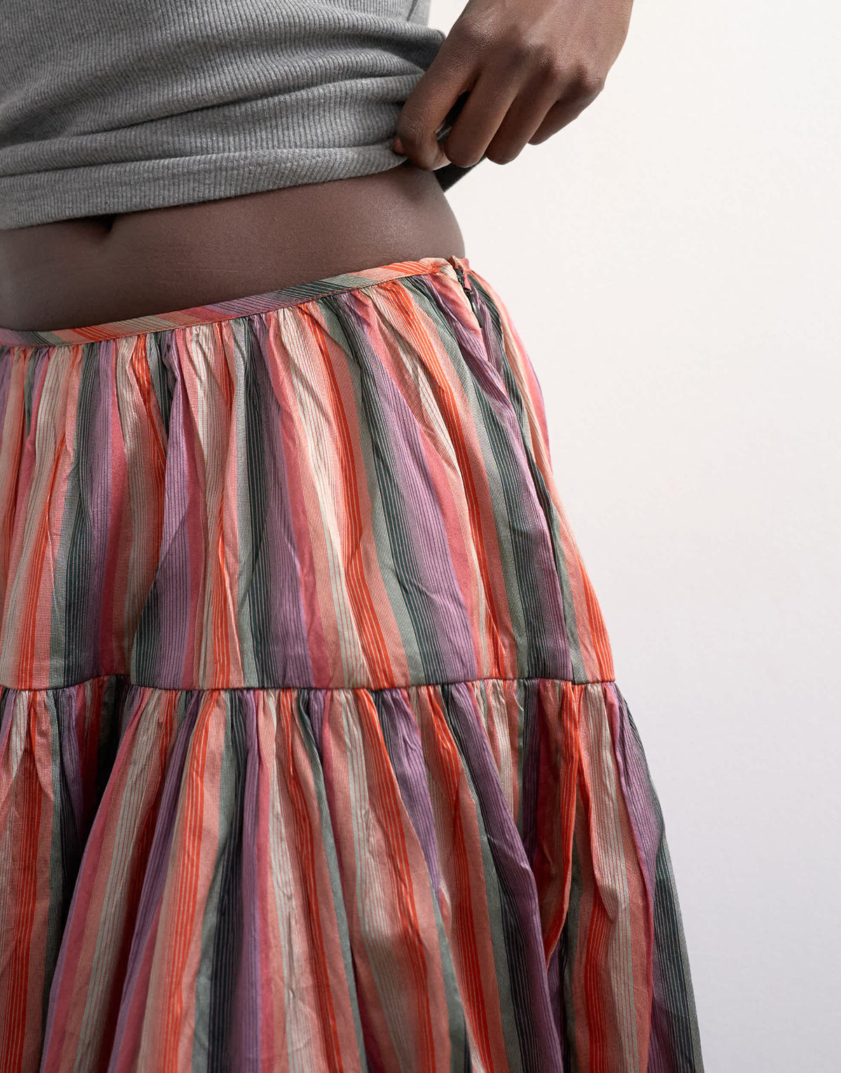 Topshop taffeta full hem midi skirt in multi stripe