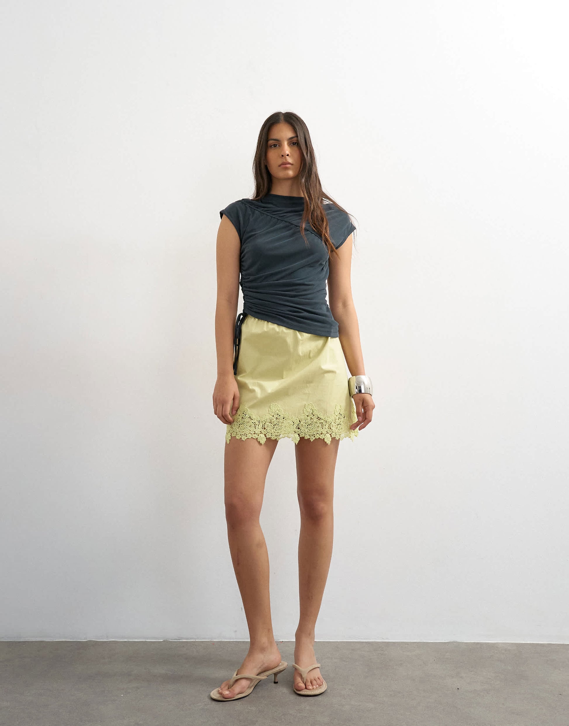 Topshop elasticated waist lace petticoat mini skirt in chartreuse