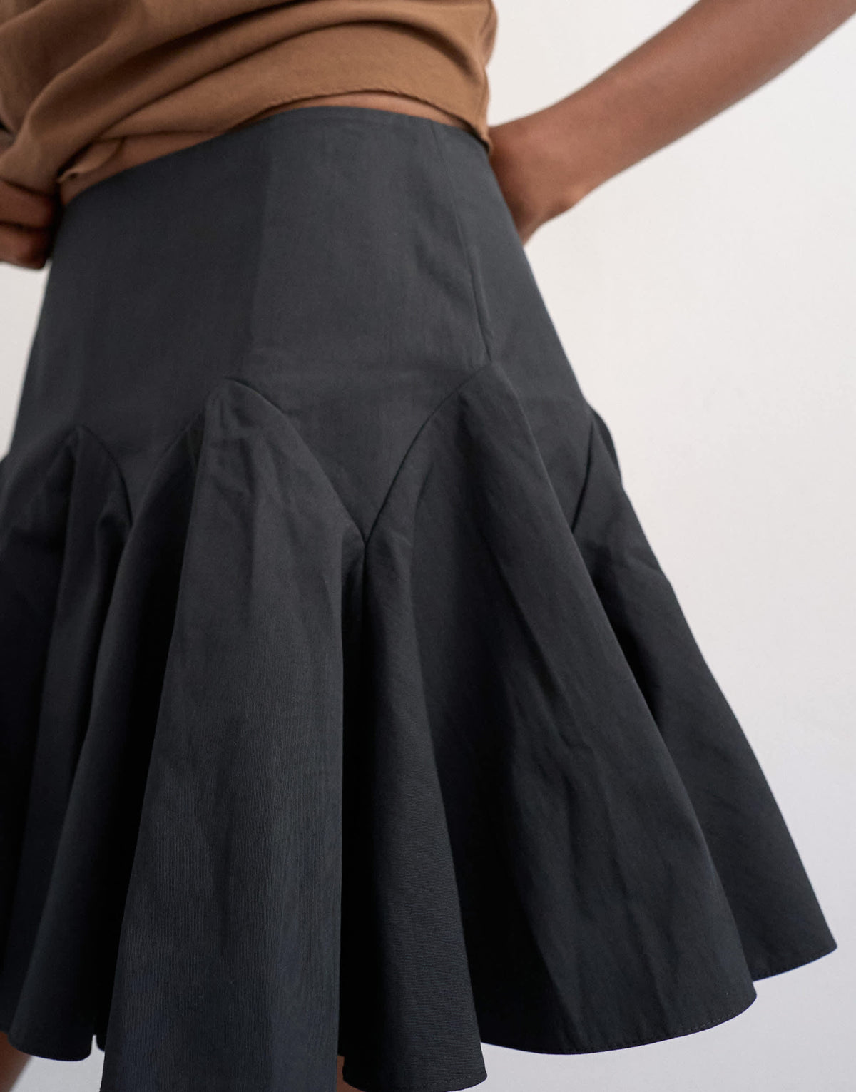 Topshop curved godet hem mini skirt in black