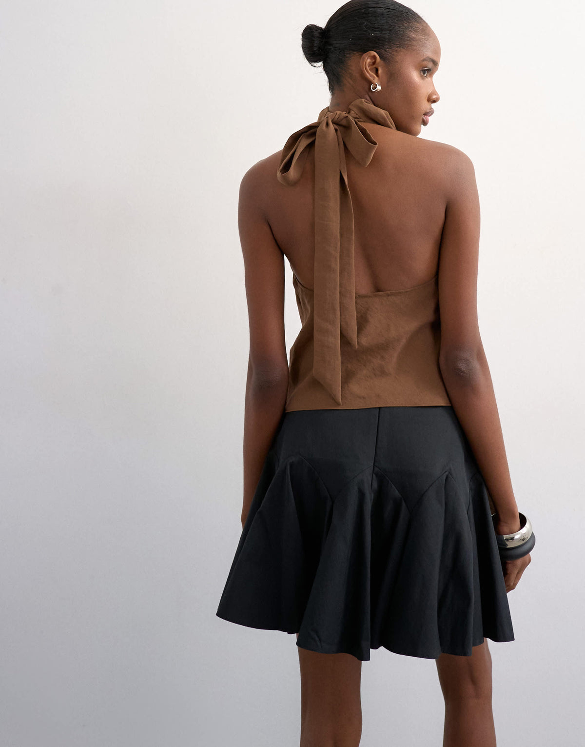 Topshop curved godet hem mini skirt in black