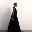 Robe longue d'été Topshop en popeline noire à col froncé