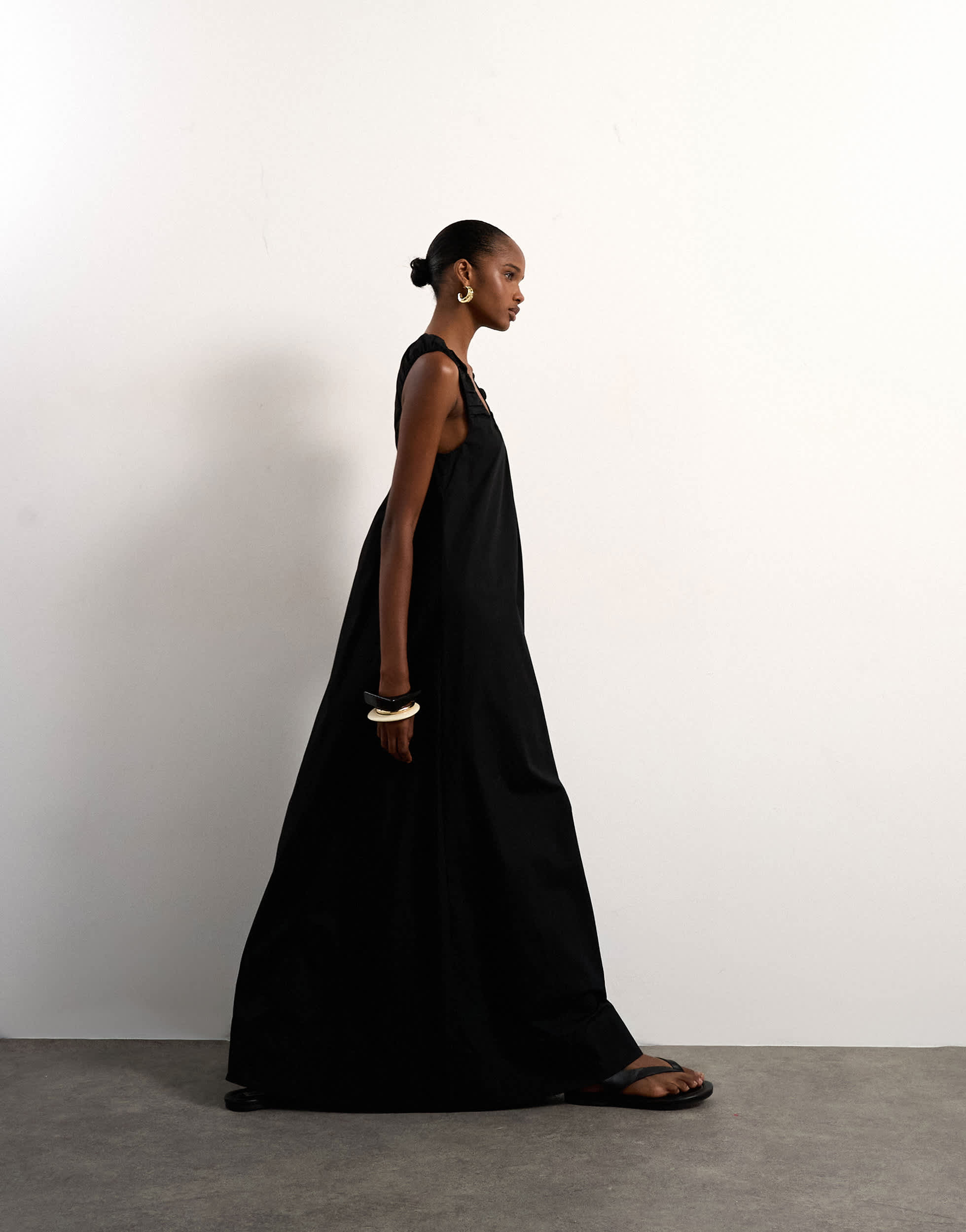 Topshop poplin ruched neck maxi sundress in black