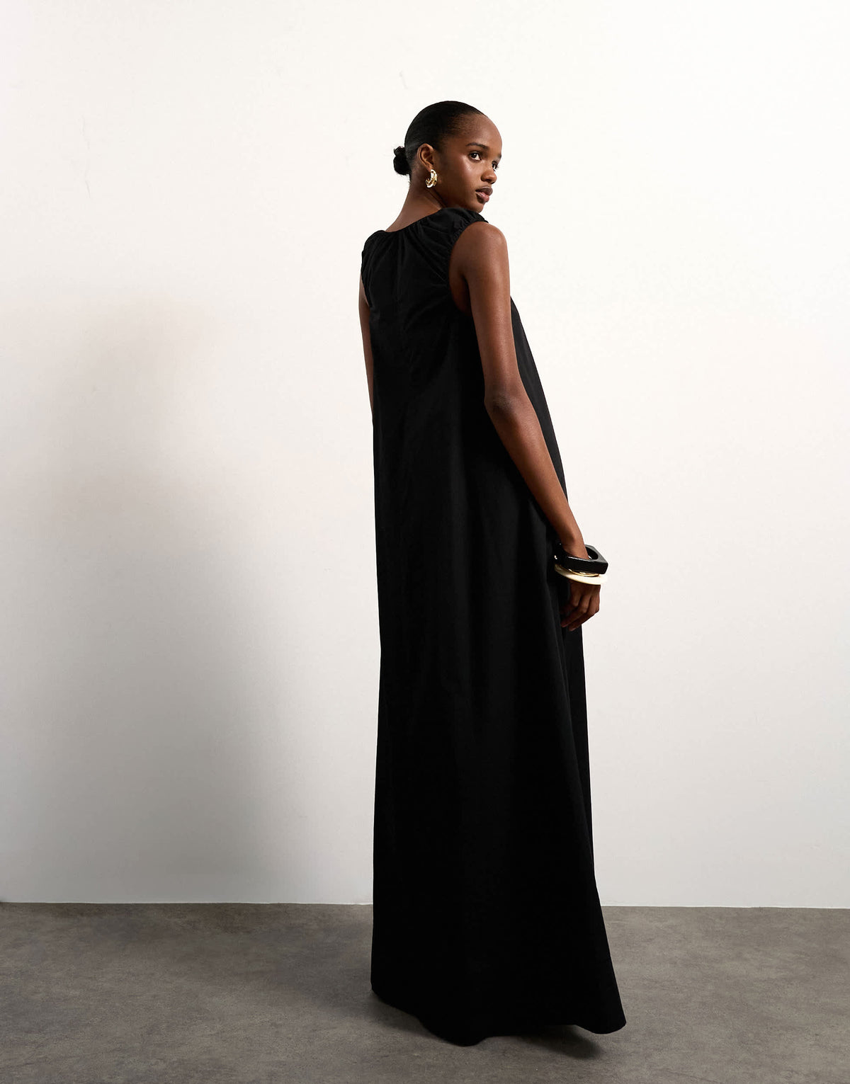 Topshop poplin ruched neck maxi sundress in black