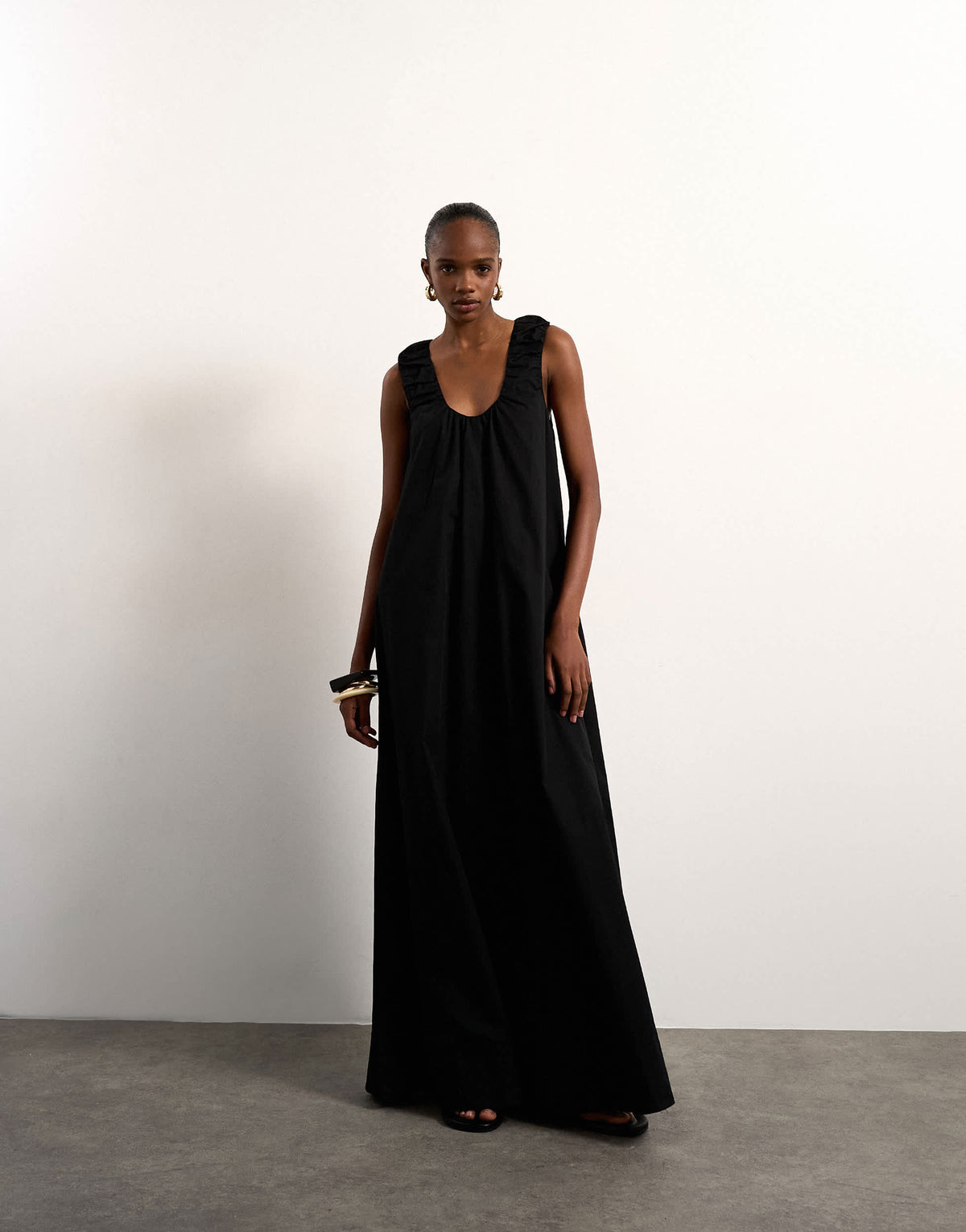 Topshop poplin ruched neck maxi sundress in black