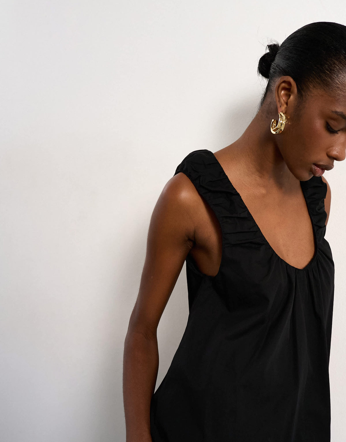 Topshop poplin ruched neck maxi sundress in black