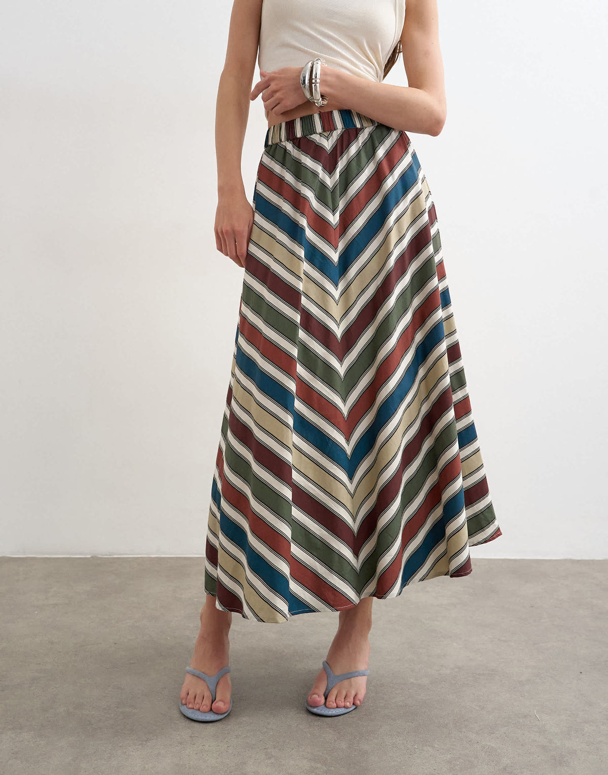 Topshop co-ord elasticated waist full circle maxi skirt in multi stripe