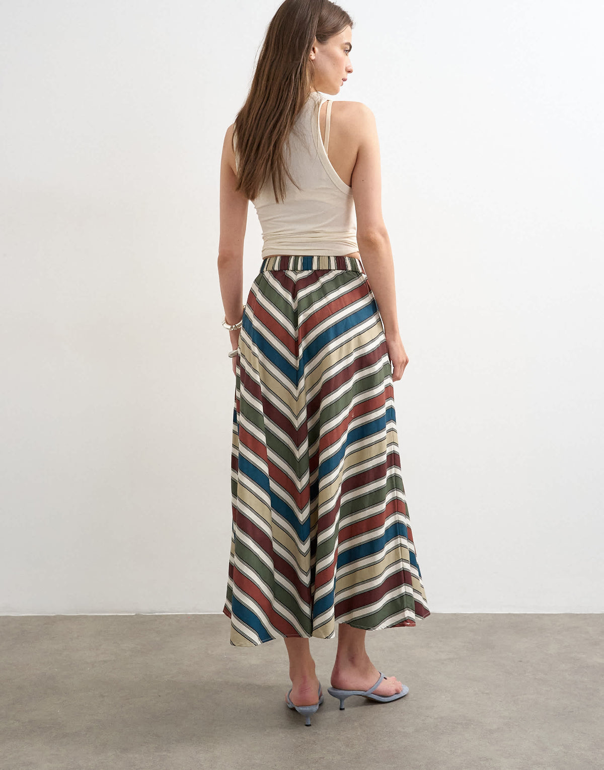 Topshop co-ord elasticated waist full circle maxi skirt in multi stripe