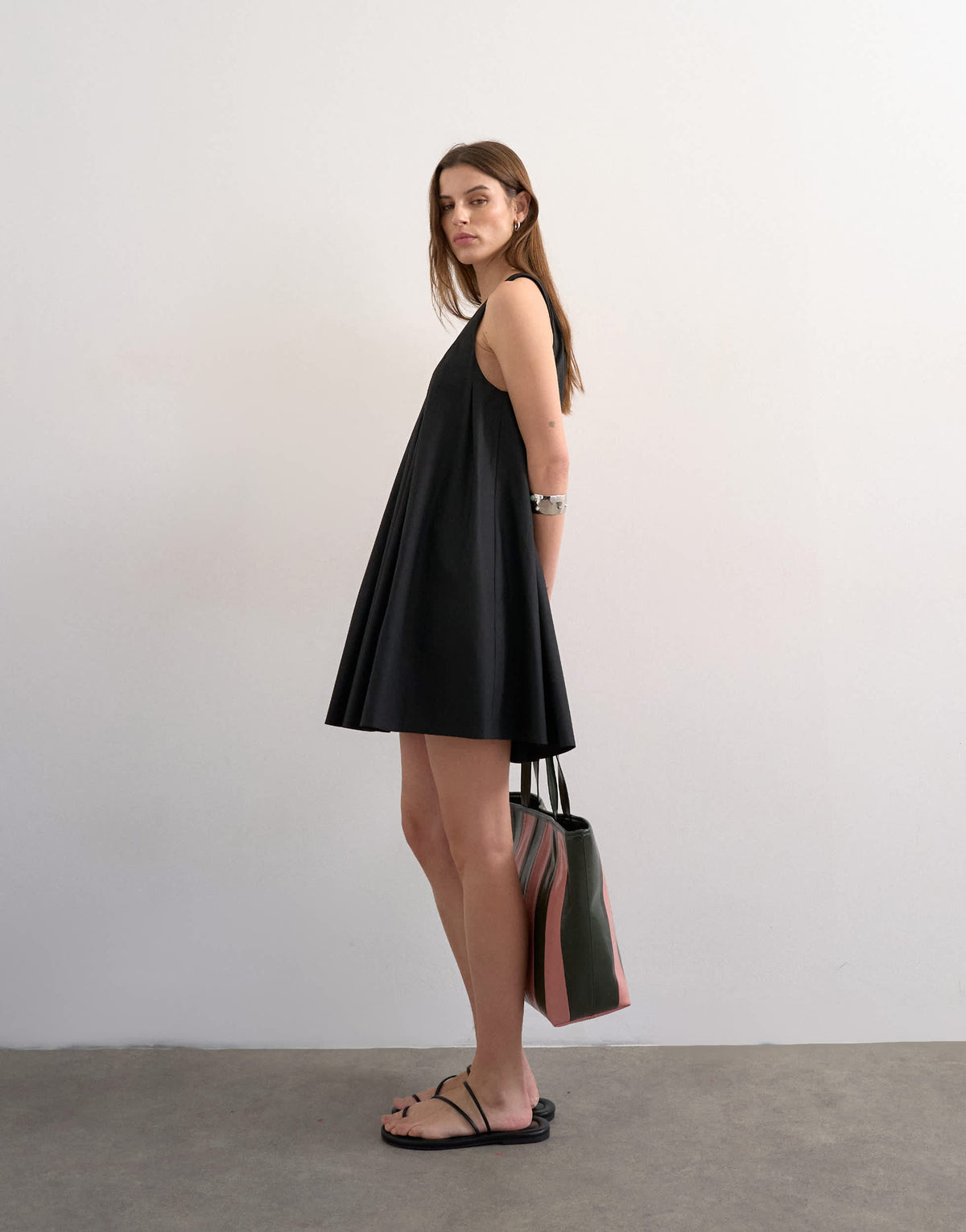 Topshop poplin full hem pleated mini sundress in black