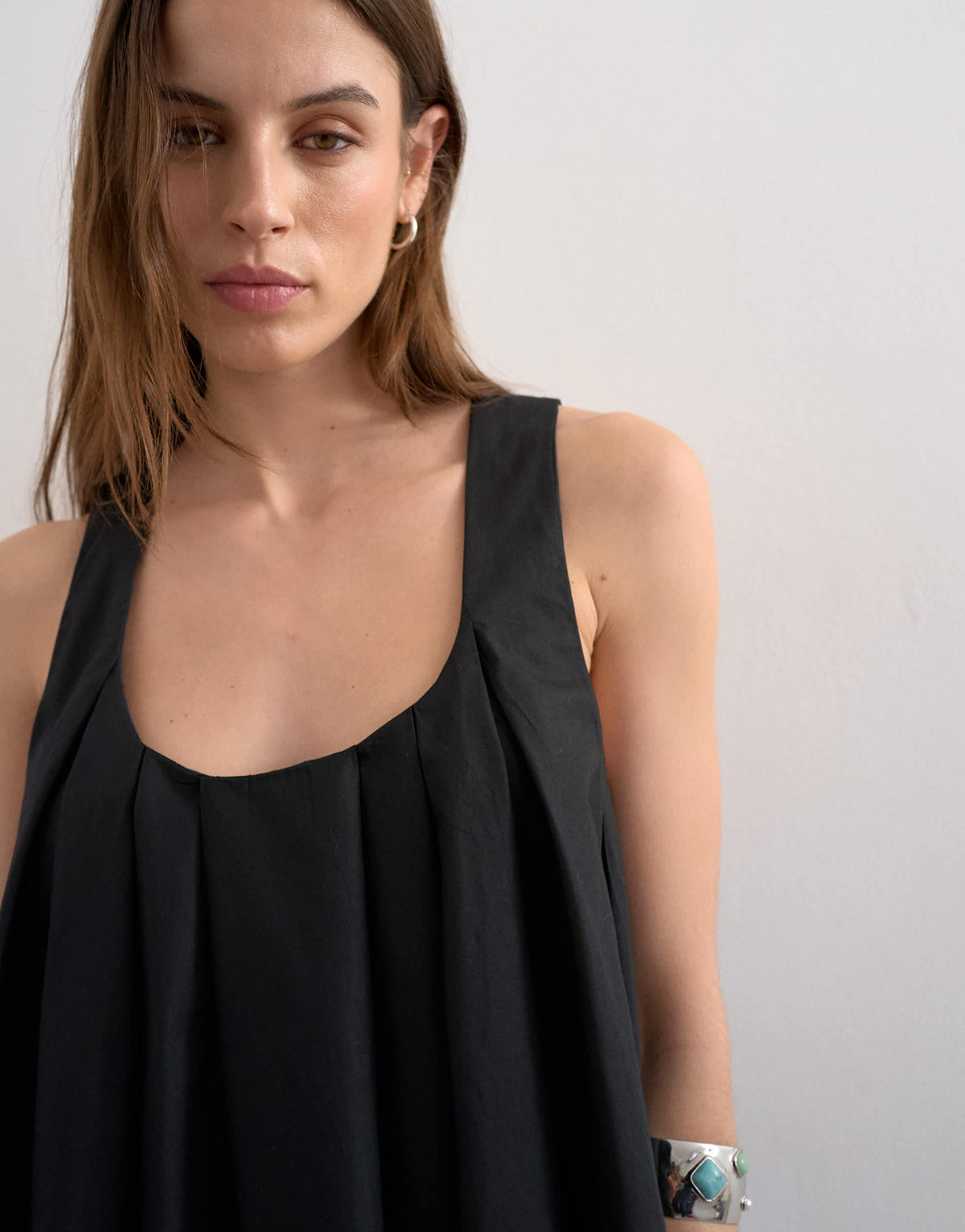 Topshop poplin full hem pleated mini sundress in black