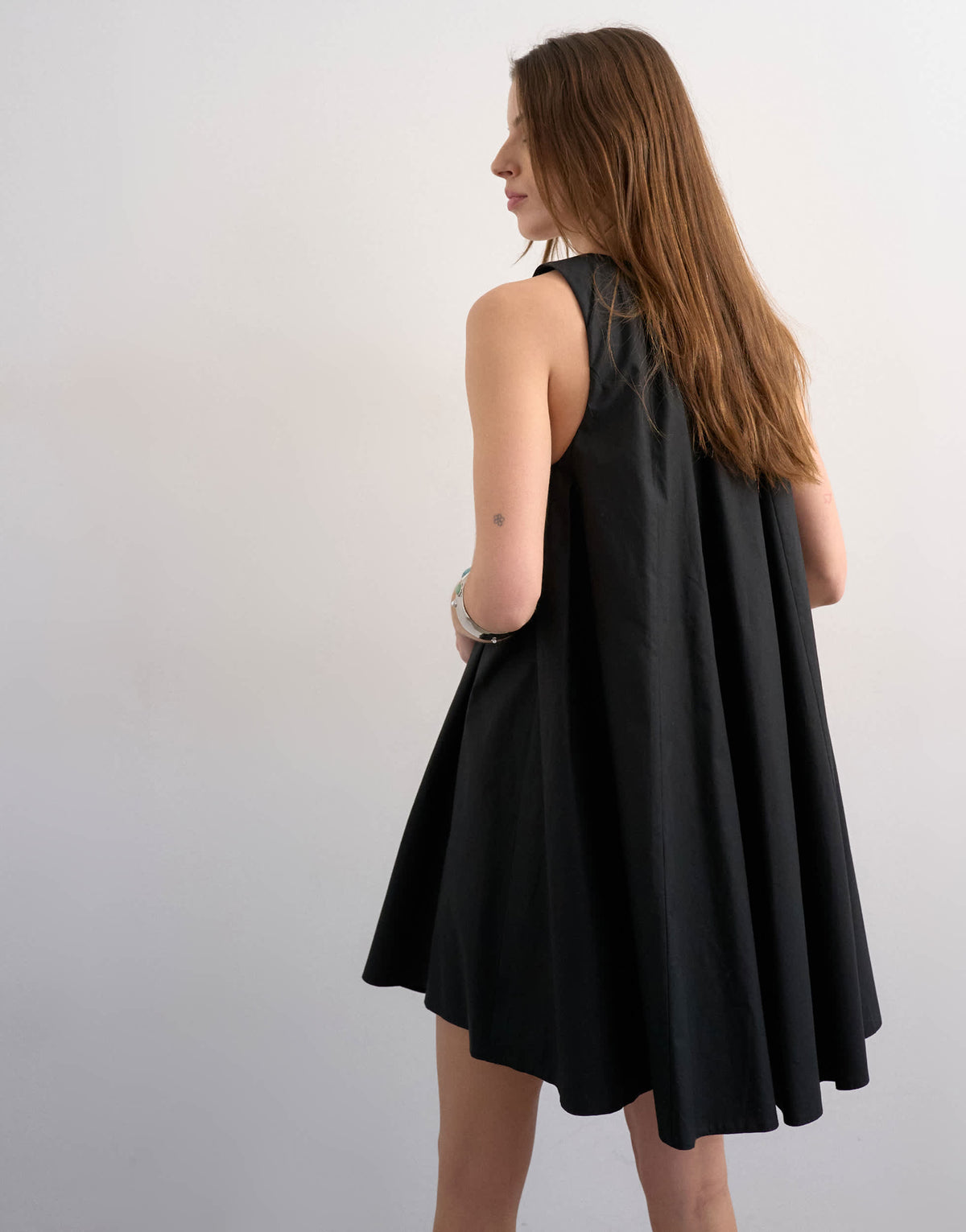 Topshop poplin full hem pleated mini sundress in black