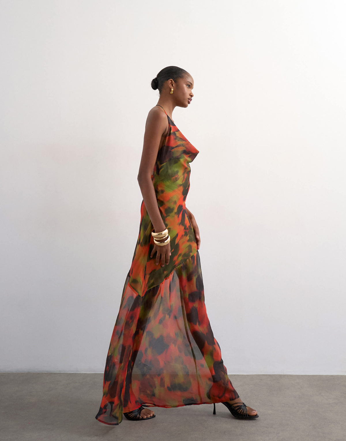 Topshop cowl neck dropped hem maxi dress in abstract blur
