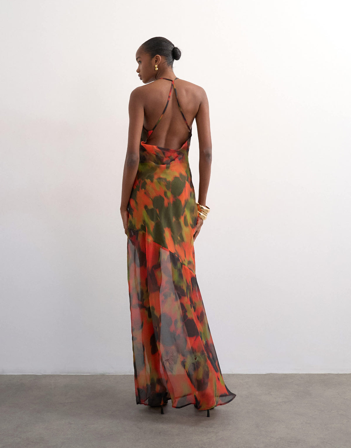 Topshop cowl neck dropped hem maxi dress in abstract blur