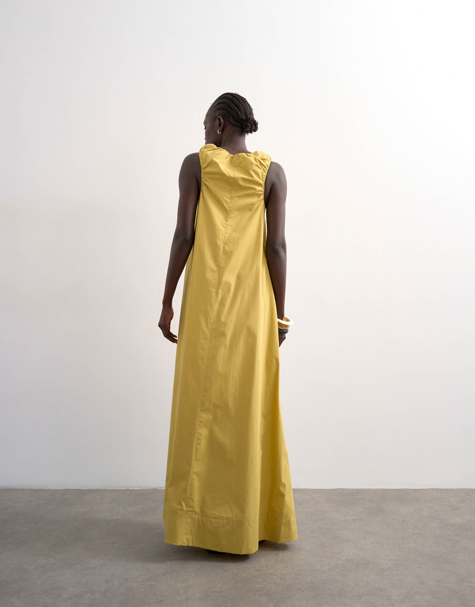 Topshop poplin ruched neck maxi sundress in ochre
