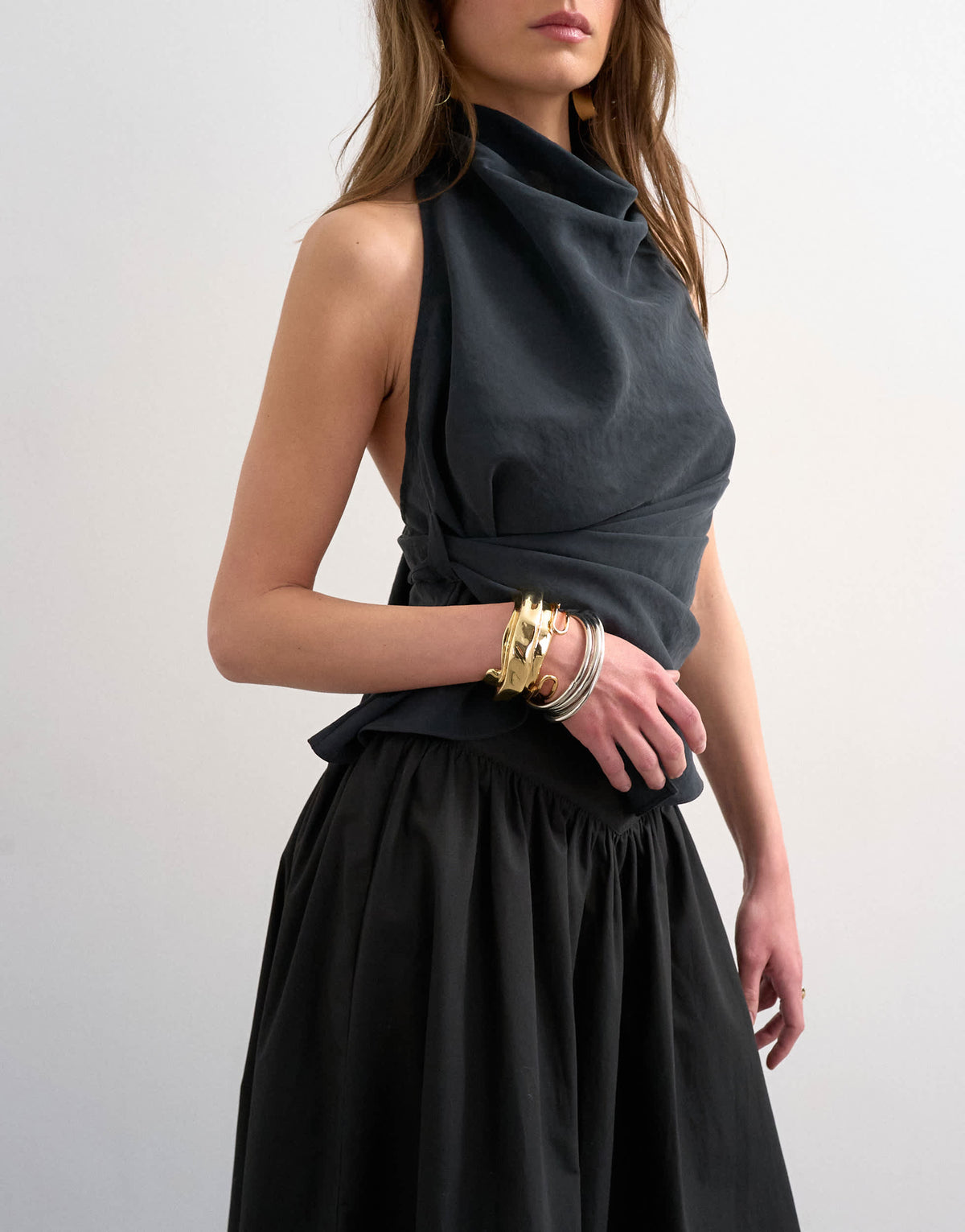 Topshop drop waist saloon maxi skirt in black