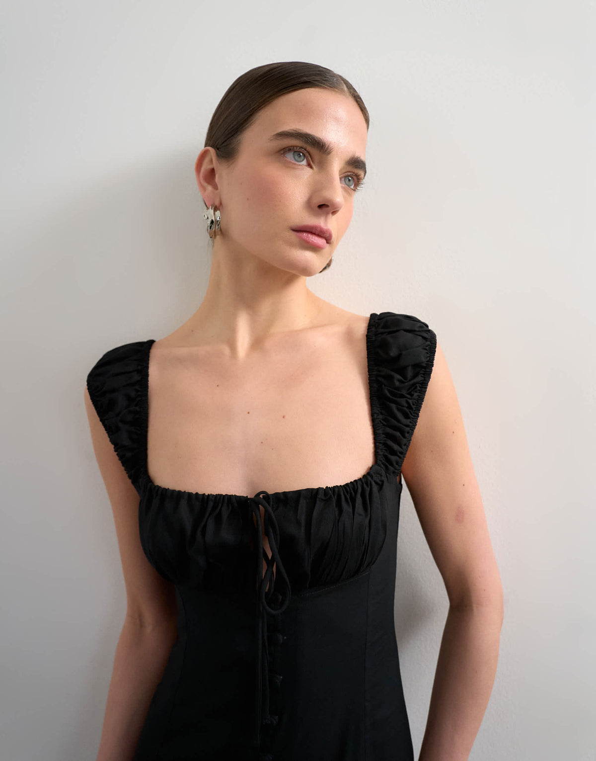 Topshop button front cap sleeve maxi sundress in black