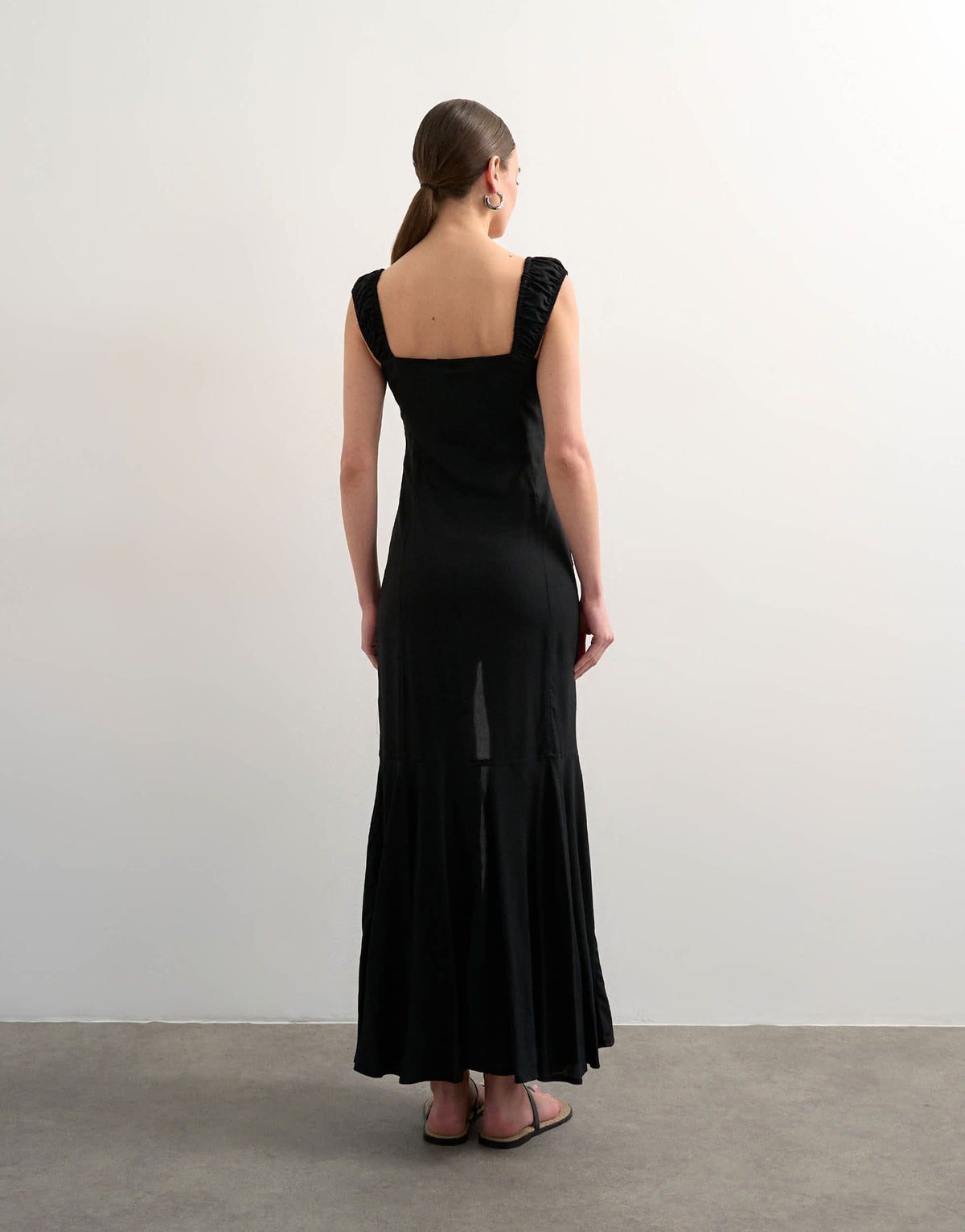 Topshop button front cap sleeve maxi sundress in black
