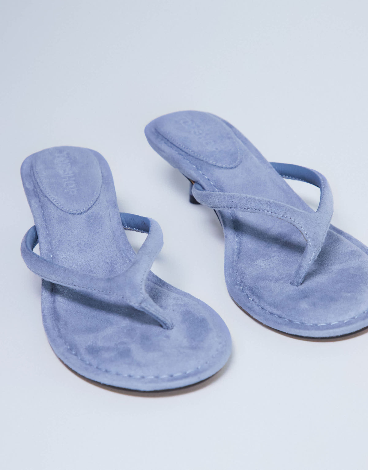 Topshop Axel toe thong mid heel sandal in cornflower blue