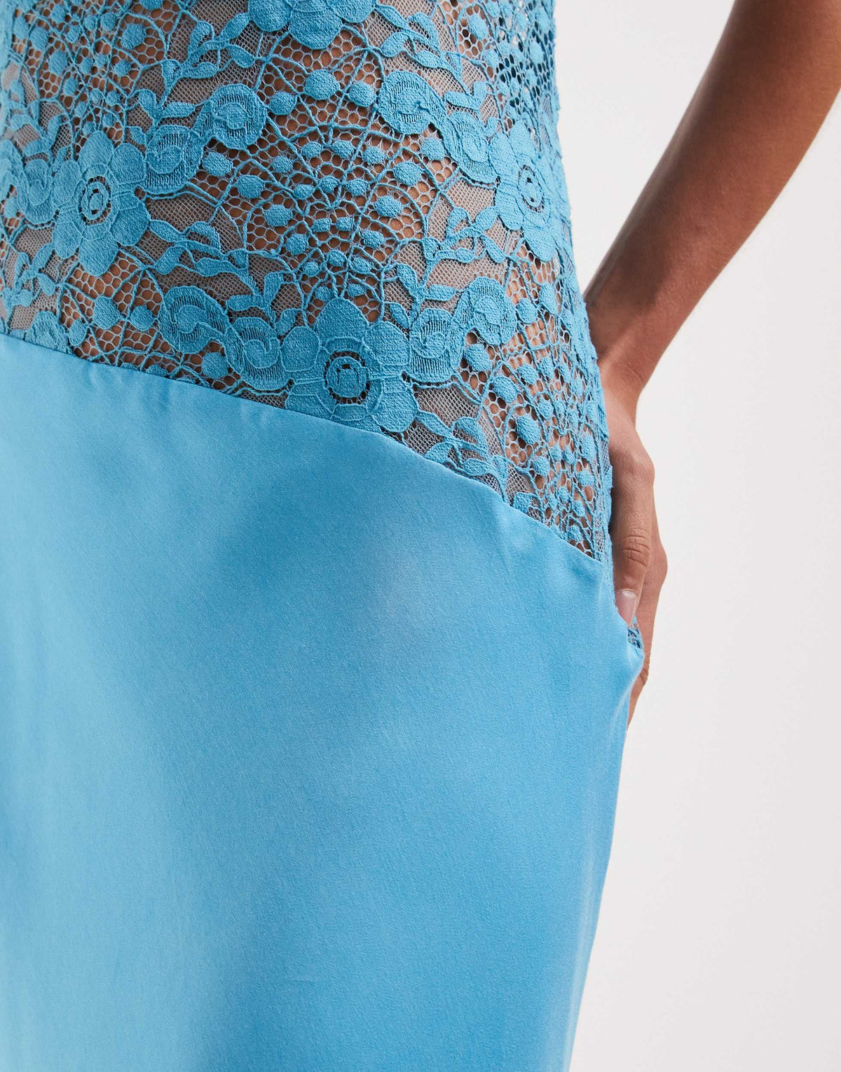 Topshop lace body maxi occasion dress in turquoise