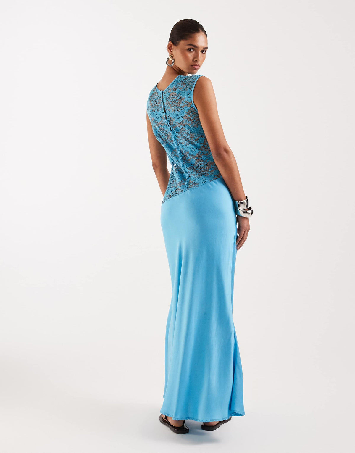 Topshop lace body maxi occasion dress in turquoise