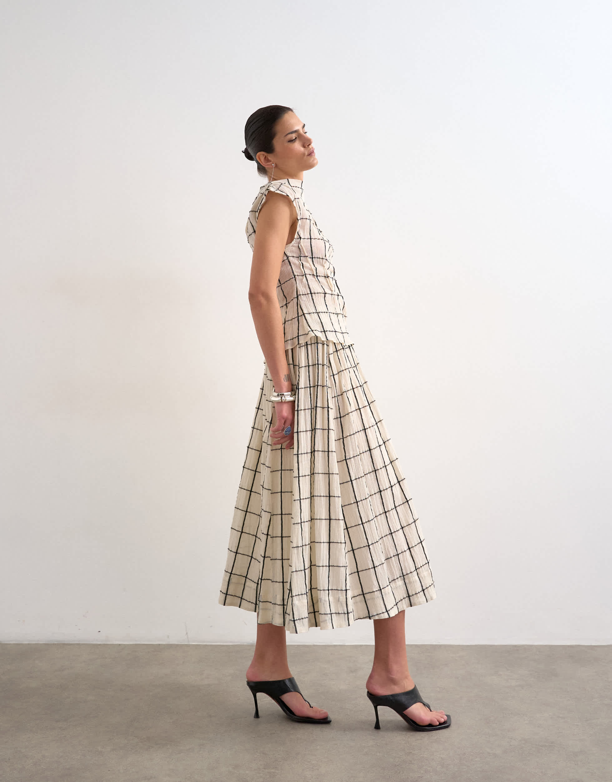 Topshop drop waist saloon maxi skirt in window pane check