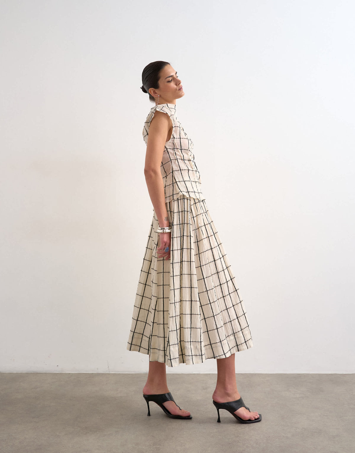 Topshop drop waist saloon maxi skirt in window pane check