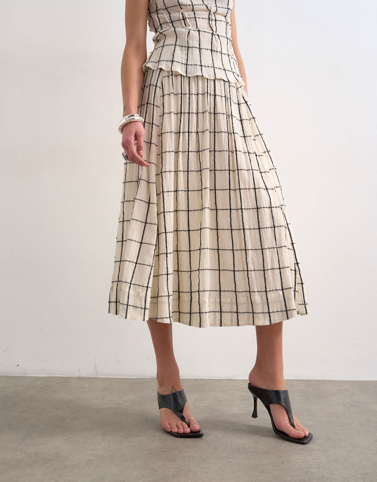 Topshop drop waist saloon maxi skirt in window pane check