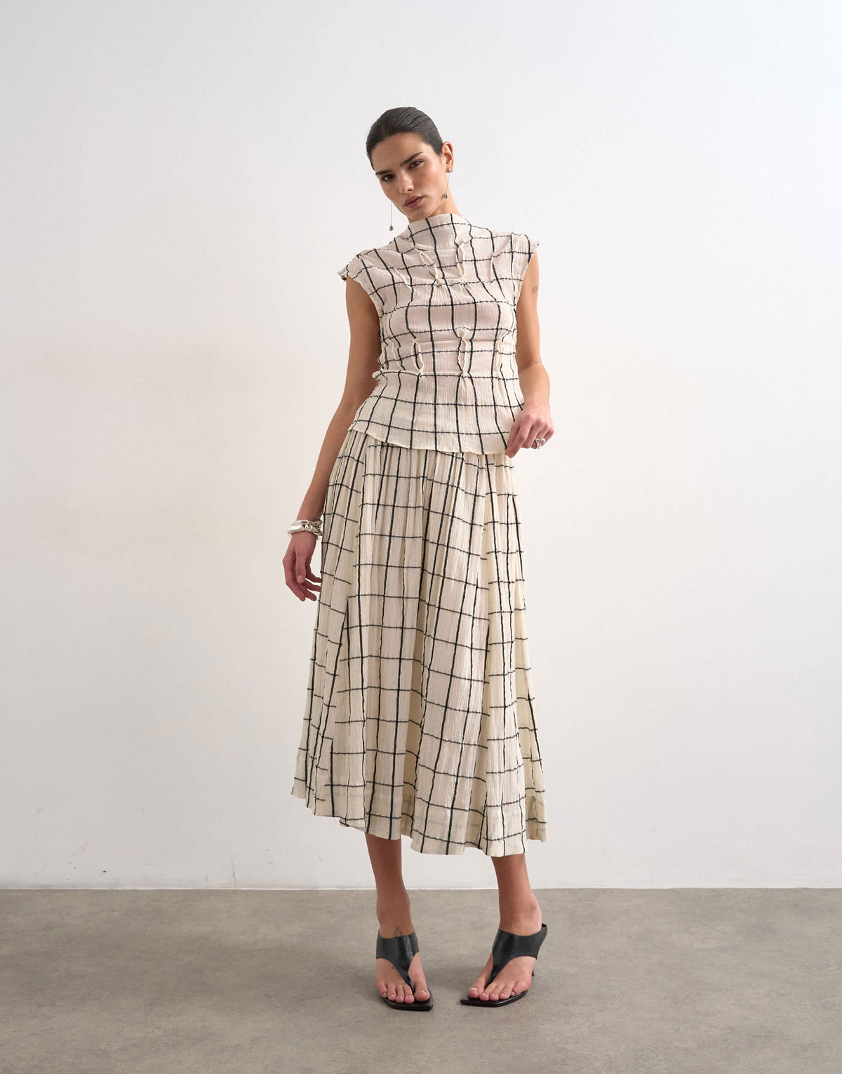 Topshop drop waist saloon maxi skirt in window pane check