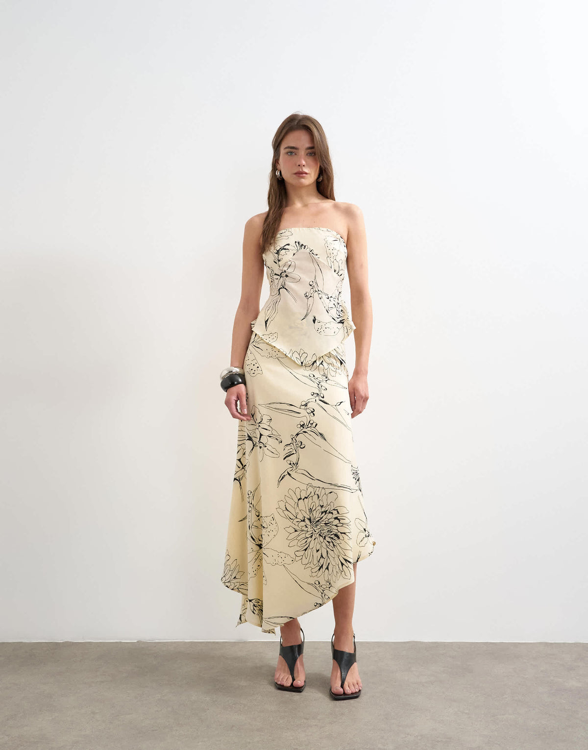 Topshop co-ord bias maxi slip skirt in sketched mono floral