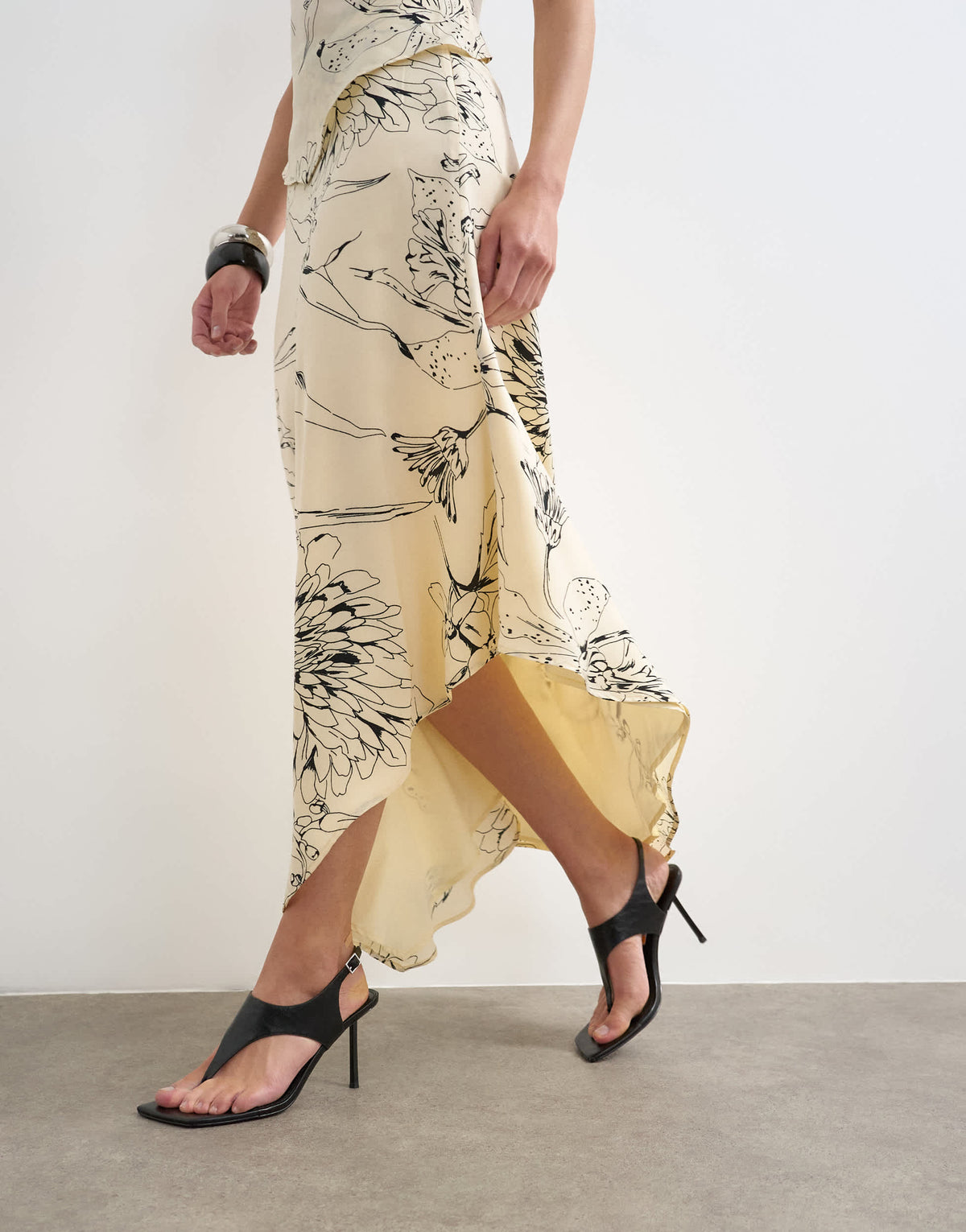 Topshop co-ord bias maxi slip skirt in sketched mono floral