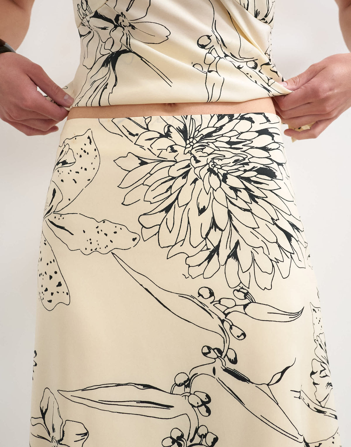 Topshop co-ord bias maxi slip skirt in sketched mono floral